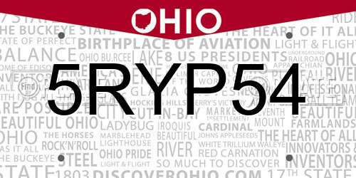 5RYP54 Ohio License Plate
