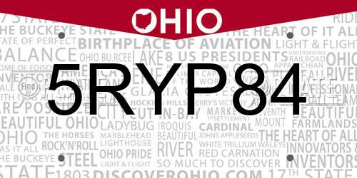 5RYP84 Ohio License Plate