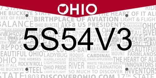 5S54V3 Ohio License Plate