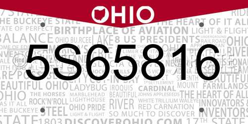 5S65816 Ohio License Plate