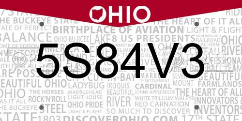 5S84V3 Ohio License Plate