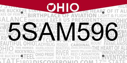 5SAM596 Ohio License Plate