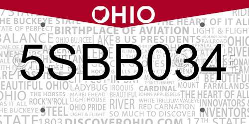 5SBB034 Ohio License Plate