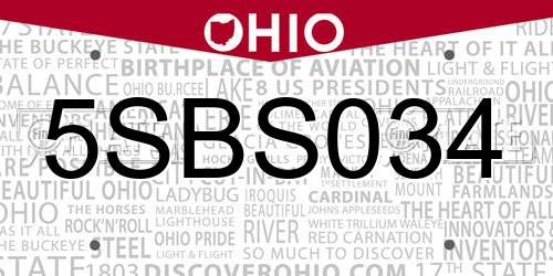 5SBS034 Ohio License Plate