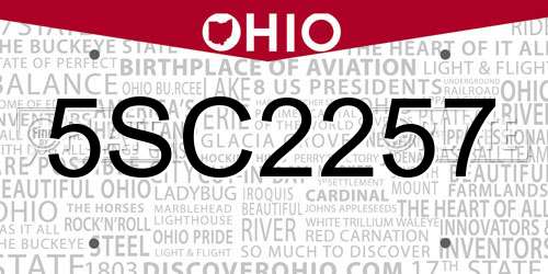 5SC2257 Ohio License Plate