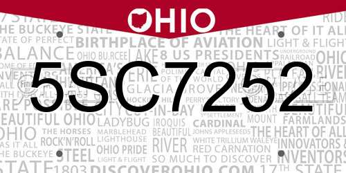 5SC7252 Ohio License Plate