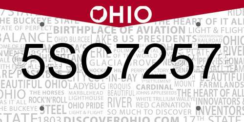 5SC7257 Ohio License Plate