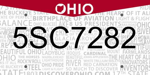 5SC7282 Ohio License Plate