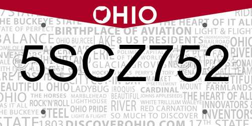 5SCZ752 Ohio License Plate