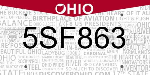 5SF863 Ohio License Plate