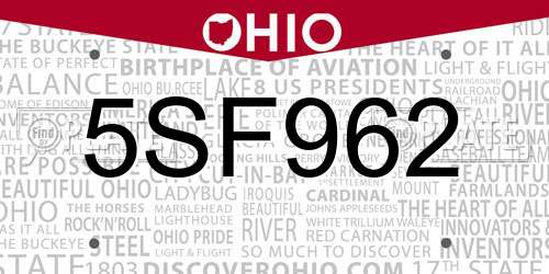 5SF962 Ohio License Plate