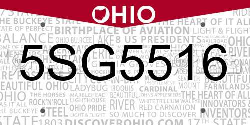 5SG5516 Ohio License Plate