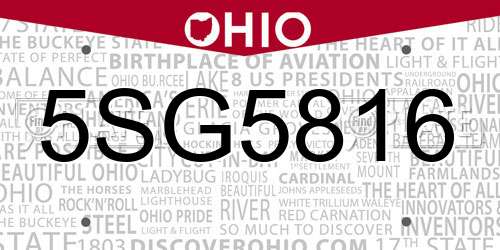 5SG5816 Ohio License Plate