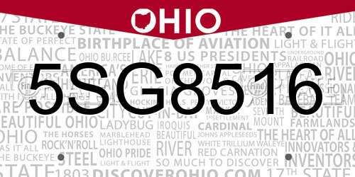 5SG8516 Ohio License Plate
