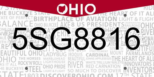 5SG8816 Ohio License Plate