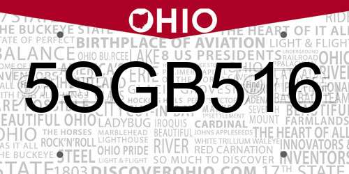 5SGB516 Ohio License Plate