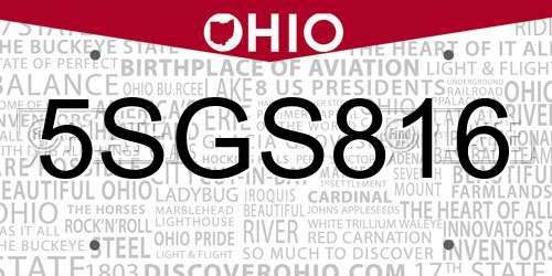 5SGS816 Ohio License Plate