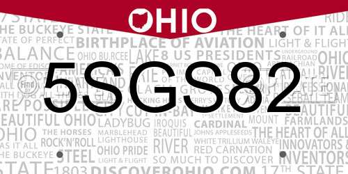 5SGS82 Ohio License Plate