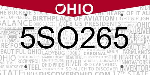 5SO265 Ohio License Plate
