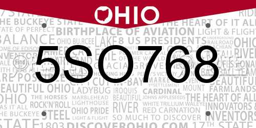 5SO768 Ohio License Plate