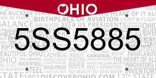 5SS5885 Ohio License Plate