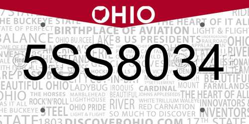 5SS8034 Ohio License Plate