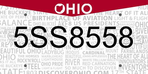 5SS8558 Ohio License Plate