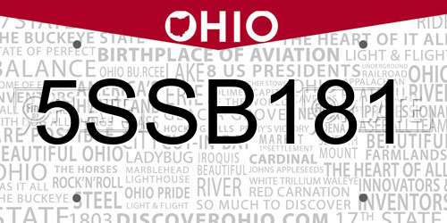 5SSB181 Ohio License Plate