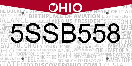 5SSB558 Ohio License Plate
