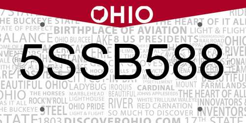 5SSB588 Ohio License Plate
