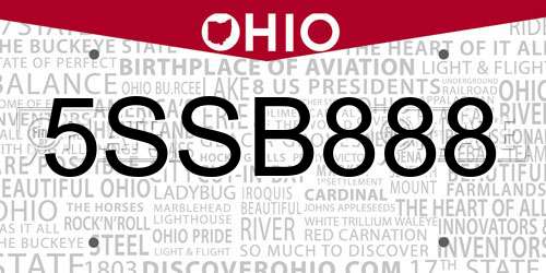 5SSB888 Ohio License Plate