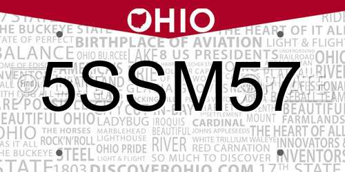 5SSM57 Ohio License Plate