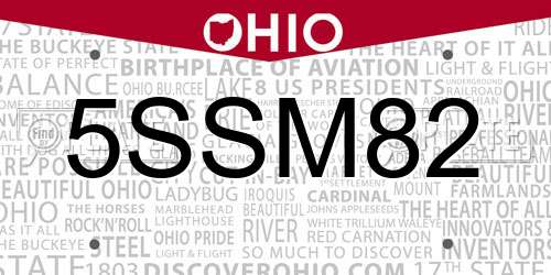 5SSM82 Ohio License Plate