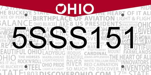 5SSS151 Ohio License Plate