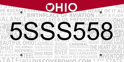 5SSS558 Ohio License Plate