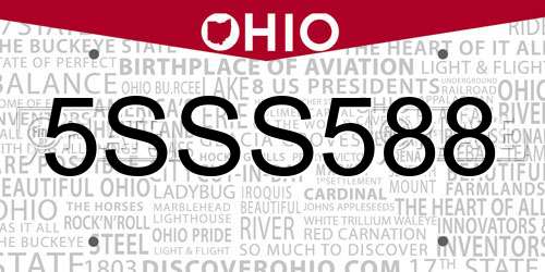 5SSS588 Ohio License Plate