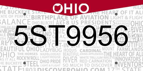 5ST9956 Ohio License Plate