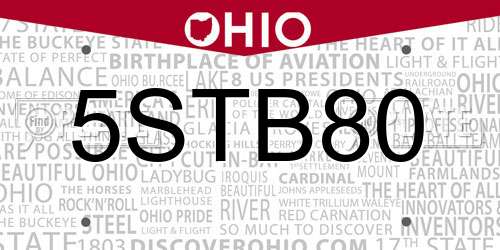 5STB80 Ohio License Plate