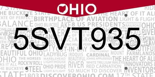 5SVT935 Ohio License Plate