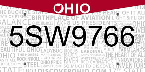 5SW9766 Ohio License Plate
