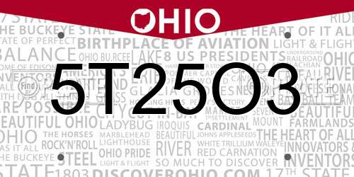 5T25O3 Ohio License Plate
