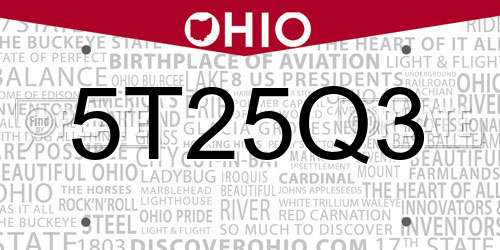 5T25Q3 Ohio License Plate
