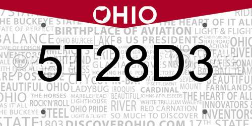 5T28D3 Ohio License Plate