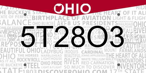 5T28O3 Ohio License Plate