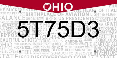5T75D3 Ohio License Plate