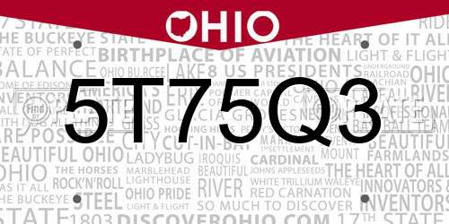5T75Q3 Ohio License Plate