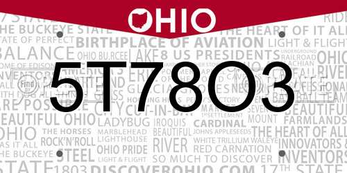 5T78O3 Ohio License Plate