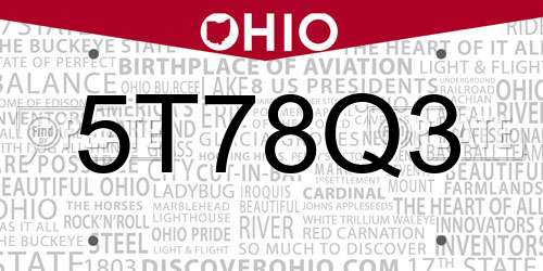 5T78Q3 Ohio License Plate