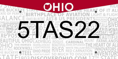 5TAS22 Ohio License Plate
