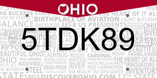 5TDK89 Ohio License Plate